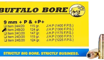 Buffalo Bore Ammunition 24B20 Personal Defense Strictly Business 9mmLuger +P+ 124gr Jacket Hollow Point 20 Per Box/12 Case