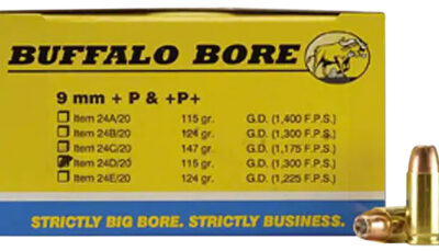 Buffalo Bore Ammunition 24D20 Personal Defense Strictly Business 9mmLuger +P 115gr Jacket Hollow Point 20 Per Box/12 Case