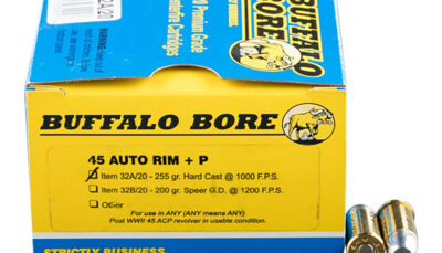 Buffalo Bore Ammunition 32A20 Personal Defense Strictly Business 45Auto Rim +P 255gr Hard Cast Flat Nose 20 Per Box/12 Case