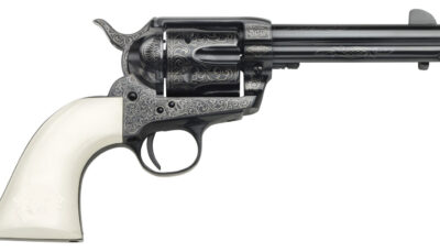 Taylors & Company 200056 1873 Cattleman Outlaw Legacy 45 Colt (LC) Caliber with 4.75" Barrel, 6rd Capacity Cylinder, Overall Blued Engraved Finish Steel & Ivory Synthetic Grip