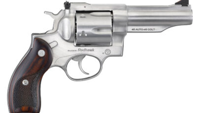 Ruger 5050 Redhawk 45 ACP/45 Long Colt 6rd, 4.20" Satin Stainless Steel Barrel, Cylinder & Frame, Lasered Hardwood Grip, Exposed Hammer