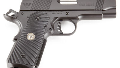 Wilson Combat CQBECP45 CQB Elite Compact Frame 45 ACP 7+1 4" Stainless Match Grade Barrel, Black Serrated Carbon Steel Slide, Black Armor-Tuff Carbon Steel w/Beavertail, Black G10 Starburst Grip