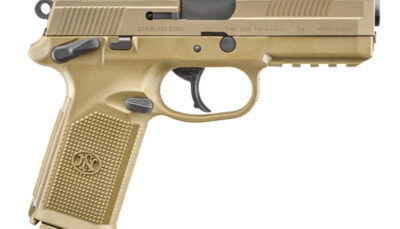 FN 66100223 FNX Tactical 45 ACP 10+1 4.50" Black Steel Barrel, Flat Dark Earth Optic Cut/Serrated Steel Slide & Polymer Frame w/Picatinny Rail, FDE Interchangeable Backstrap Grip, Ambidextrous