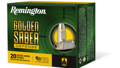 Remington Ammunition 27601 Golden Saber Defense 9mmLuger 124gr Brass Jacketed Hollow Point 20 Per Box/25 Case