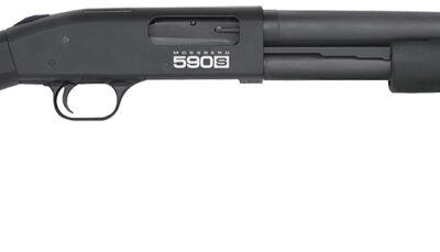 Mossberg 51605 590S  12 Gauge Pump 3" 9+1 18.50" Matte Blued Steel Barrel, Matte Blued Optic Ready Receiver, Fixed Black Synthetic Stock, Right Hand