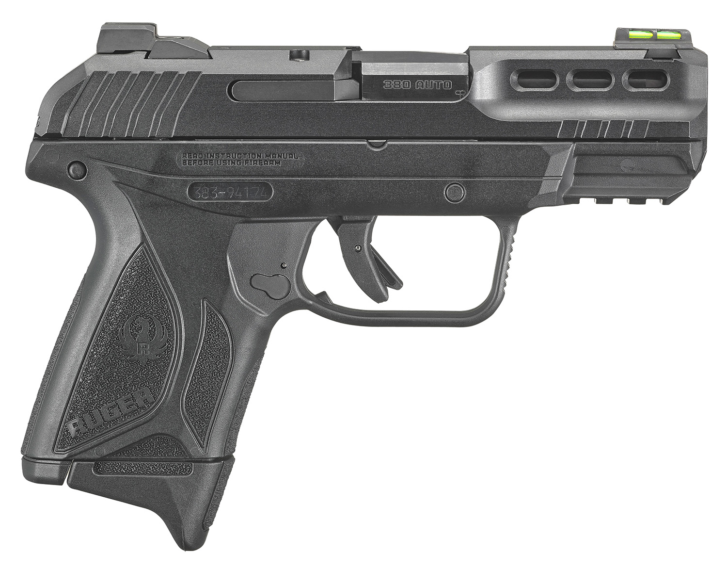 Ruger 3855 Security-380 380 ACP 10+1 3.42" Black Oxide Barrel, Black Serrated Steel Slide, Black Polymer Frame w/Accessory Rail, Black Polymer Grips