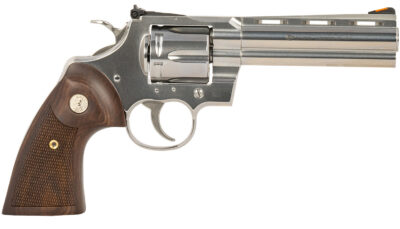 Colt Mfg PYTHONSP5WTS Python  357 Mag/38 Special 6 Shot 5" Stainless Recessed Target/Vent Rib Barrel, Stainless Cylinder & Frame, Walnut w/Colt Medallion Grip