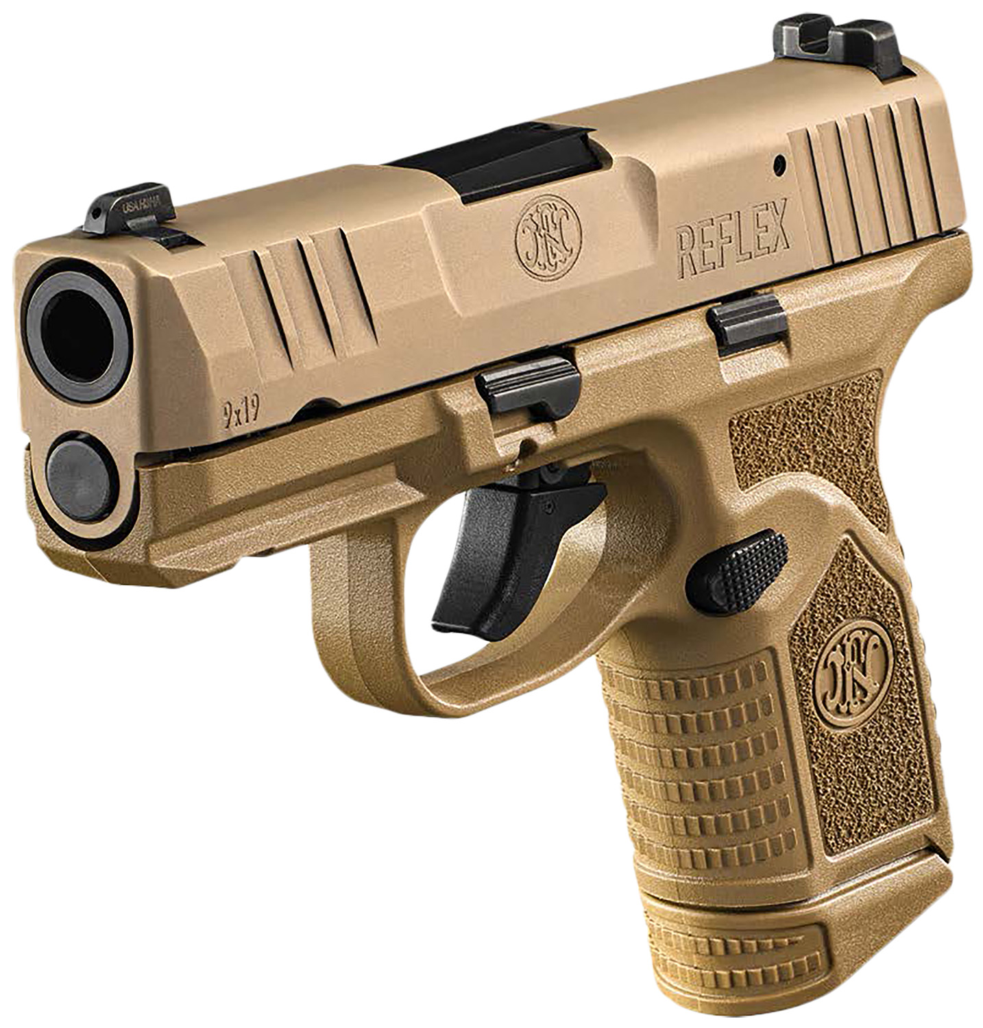 FN 66101417 Reflex 9mm Luger 15+1 11+1 3.30" Micro-Compact Frame Flat Dark Earth PVD Serrated Steel Slide w/Picatinny Rail Stippled Grip Ambidextrous