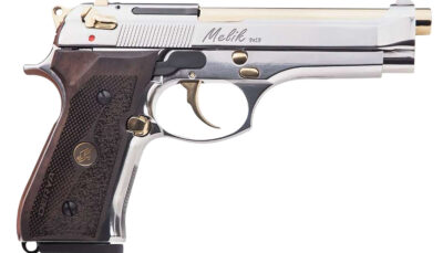Derya Firearms MELIK9.NG.TR Melik  9mm Luger 17+1 4.90" Gold TiN Steel Barrel, Black Melonite Serrated Steel Slide,  Black Aluminum Frame, Black Polymer Grip