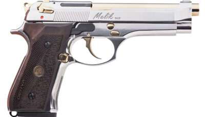 Derya Firearms 10L.MELIK9.NG.TR Melik  9mm Luger 10+1 4.90" Gold TiN Steel Barrel, Black Melonite Serrated Steel Slide,  Black Aluminum Frame, Black Polymer Grip