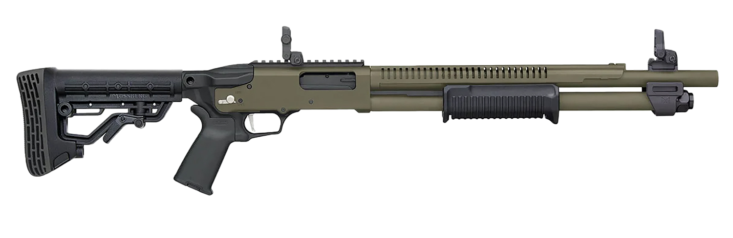 Mossberg 50759 590R 12 Gauge Pump 3" 6+1 18.50" OD Green Cerakote Heat Shield Barrel, OD Green Cerakote Steel Receiver, AR Mil-Spec Adjustable Black Synthetic Stock, Black Polymer Magpul Grip