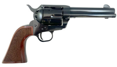 Taylors & Company 200107 1873 Pietta 9mm Luger 6 Shot 4.75" Blued Round Barrel, Blued Cylinder & Steel Frame, Walnut Checkered Army Style Grip, Manual Safety, Exposed Hammer