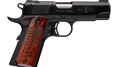 Browning 051072490 1911 Black Label Medallion 250 Compact Frame 22 LR 10+1 3.63" Matte Stainless Steel Barrel, Black Anodized Aluminum Serrated Slide, Matte Black Polymer Frame w/Beavertail, Engraved