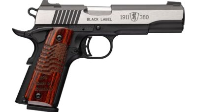 Browning 051122492 1911 Black Label Medallion Pro 250 Full Size 380 ACP 10+1 4.25" Matte Stainless Barrel, Blackened w/Silver Polished Flats Stainless Steel Serrated Slide, Matte Black Polymer Frame w
