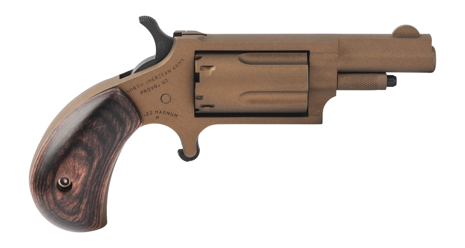 North American Arms 22MBB Bootlegger 22 Mag 5 Shot 1.63" Burnt Bronze Narrel, Cylinder & Steel Frame, Dark Walnut Birds Head Grip, Exposed Hammer