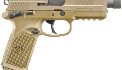 FN 66982 FNX Tactical 45 ACP 10+1 5.30" Black Steel Threaded Barrel, Flat Dark Earth Optic Cut/Serrated Steel Slide & Polymer Frame w/Picatinny Rail, FDE Interchangeable Backstrap Grip, Ambidextrous