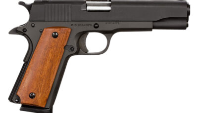Rock Island 51421 GI Standard FS *CA Compliant 45 ACP Caliber with 5" Barrel, 8+1 Capacity, Overall Black Parkerized Finish Steel, Beavertail Frame, Serrated Slide & Wood Grip