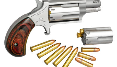 North American Arms 22MSCP Mini-Revolver Combo 22 LR/22 WMR 5 Shot 1.63" Stainless Steel Ported Barrel, Stainless Steel Frame & Cylinder, Rosewood Birdshead Grip, Exposed Hammer