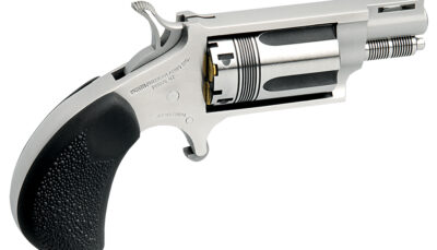 North American Arms 22MSTW Wasp Snub Nose 22 WMR 5 Shot 1.13" Stainless Steel Vent Rib Barrel, Stainless Steel Frame & Cylinder, Black Pebbled Rubber Grip, Exposed Hammer