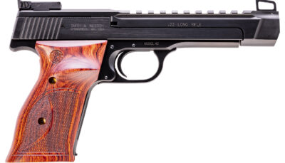 Smith & Wesson 178031 41 Performance Center Full Size Frame 22 LR 10+1, 5.50" Blued Button Rifled/Picatinny Rail Barrel, Blued Serrated Slide & Frame, Custom Wood Target Grip, Thumb Safety