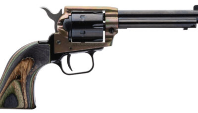 Heritage Mfg RR22CH4 Rough Rider  22 LR 6 Shot, 4.75" Black Oxide Steel Barrel, Simulated Case Hardened Zinc Alloy Frame, Black Oxide Cylinder, Camo Laminate Grip, Manual Safety, Exposed Hammer