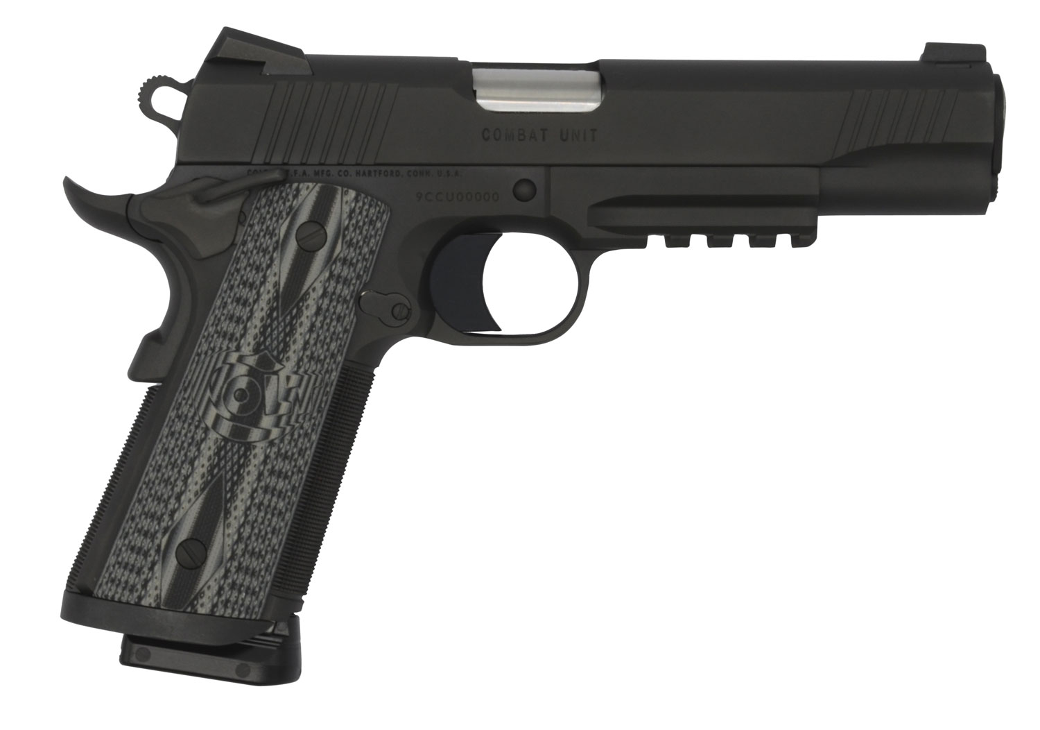 Colt Mfg O1080RGCCU CCU Rail Government 45 ACP 8+1 5" Stainless National Match Barrel, Matte Black DLC Serrated Stainless Steel Slide & Frame w/Picatinny Rail Black Scalloped G10 Grip, Ambidextrous