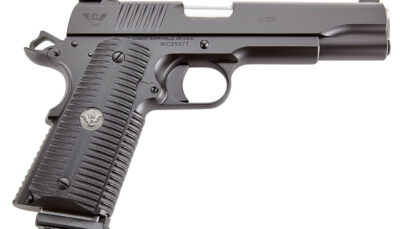 Wilson Combat ACPFS45 ACP Full-Size 45 ACP Caliber with 5" Barrel, 8+1 Capacity, Black Armor-Tuff Finish Carbon Steel Beavertail Frame, Serrated Black Carbon Steel Slide & Black G10 Eagle Claw Grip