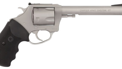 Charter Arms 79960 Pitbull Large 9mm Luger, 5 Shot 6" Matte Stainless Steel Barrel, Cylinder & Frame w/Black Finger Grooved Rubber Grip