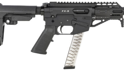 Freedom Ordnance FX9P4S FX-9  9mm Luger 31+1 4" Black Nitride Barrel w/Faux Suppressor, Black Hard Coat Anodized Aluminum Receiver, SB Tactical SBA3 Pistol Brace Stock, Black Polymer Grip