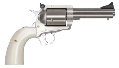 Magnum Research BFR44MAG5B6 BFR Short Cylinder 44 Rem Mag 6 Shot, 5" Brushed Stainless Steel Barrel, Cylinder  & Frame, White Polymer Grip, Hammer Safety, Exposed Hammer