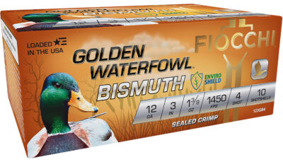Fiocchi 123GB4 Golden Waterfowl Bismuth 12Gauge 3" 1 3/8oz 4Shot 10 Per Box/10 Case
