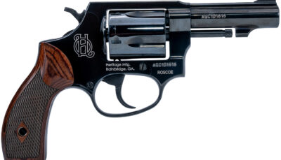 Heritage Mfg HR38B3W Roscoe Small Frame 38 Special +P 5rd 3" Black Polished Alloy Steel Barrel & Cylinder, Black Polished Carbon Steel Frame, Wood Grip, Transfer Bar Safety