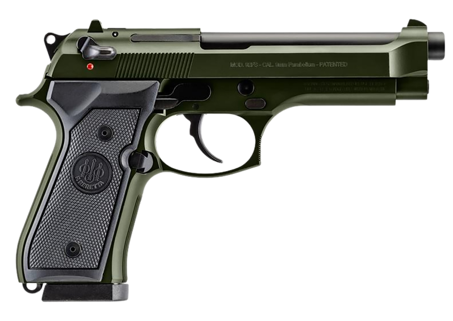 Beretta USA J92F300GR10 92FS Full Size Frame 9mm Luger 10+1 4.90" Black Steel Barrel, OD Green Cerakote Serrated Slide, OD Green Cerakote Aluminum Frame w/Beavertail, Black Textured Grip