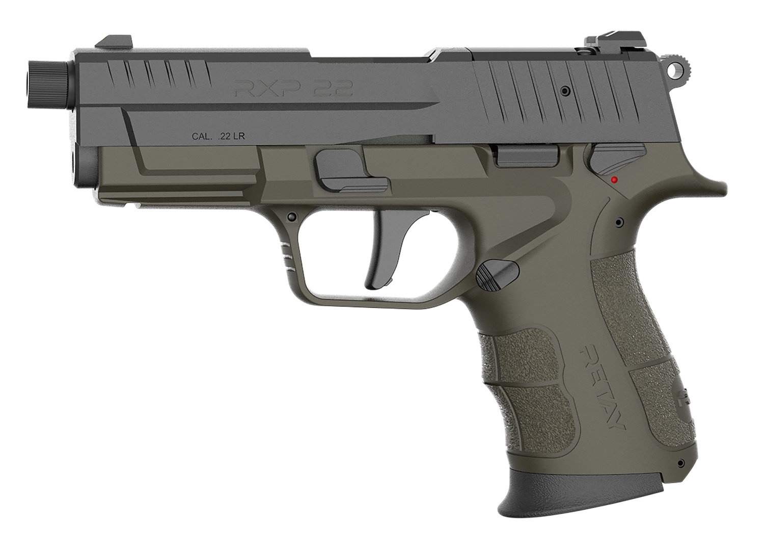 Retay USA RXP22ODBLKS13TH RXP 22 LR 13+1 4" Threaded Barrel, Black Cerakote Optic Ready/Serrated Slide, OD Green Cerakote Polymer Frame w/Accessory Rail, RMR/RMSc Footprint