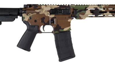 Shark Coast Tactical SCC07206M81-P Woodland Camo 5.56 NATO 30+1 Black Nitride Threaded Barrel, Aluminum Receiver w/Picatinny Rail, M-LOK Handguard, Polymer SB Tactical SBA3 Brace, Magpul MOE Grip, Rig