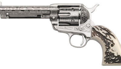 Taylors & Company OG1407 1873 Cattle Brand 357 Mag 6rd 5.50" Nickel Engraved Imitation Stag Grip
