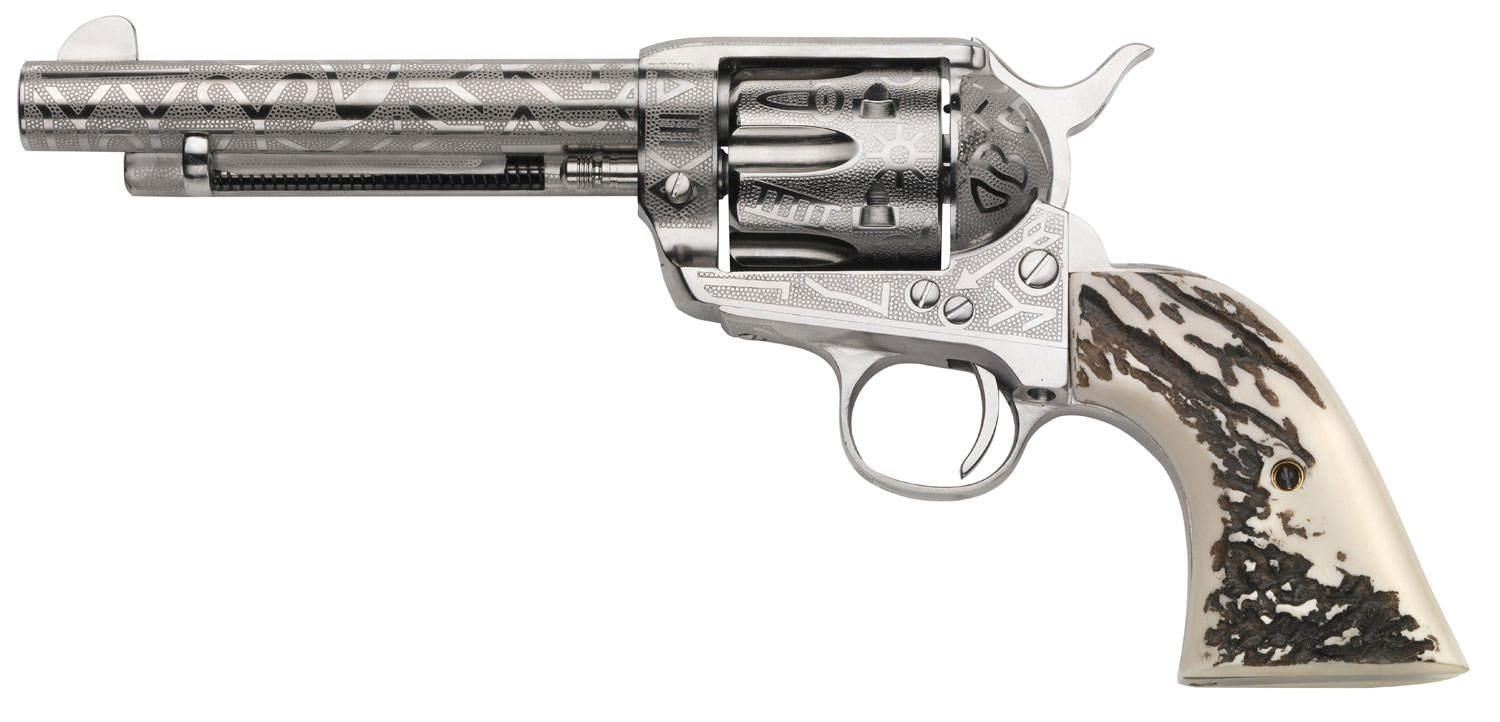 Taylors & Company OG1407 1873 Cattle Brand 357 Mag 6rd 5.50" Nickel Engraved Imitation Stag Grip