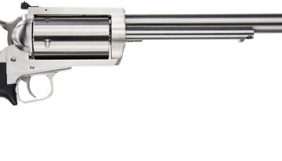 Magnum Research BFR4570 BFR Long Cylinder Large Frame 45-70 Gov 5 Shot, 10" Brushed Stainless Steel Barrel, Cylinder & Frame, Black Rubber Grip, Exposed Hammer