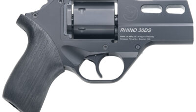 Chiappa Firearms 340289 Rhino 30DS Small Frame 357 Mag 6 Shot, 3" Black Anodized Steel Vent Rib Barrel, Blued Steel Cylinder, Black Anodized Aluminum Frame, Black Rubber Grip, Concealed Hammer