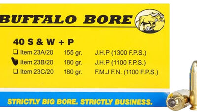 Buffalo Bore Ammunition 23B20 Heavy Strictly Business 40S&W +P 180gr Jacket Hollow Point 20 Per Box/12 Case