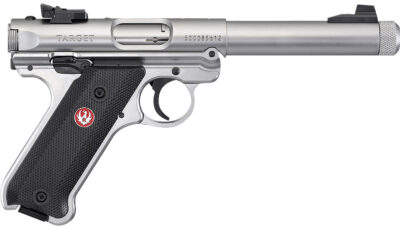 Ruger 40126 Mark IV Target 22 LR 10+1 5.50" Satin Threaded Bull Barrel, Drilled & Tapped Receiver, Satin Stainless Steel Frame, Black Checkered Polymer Grip, Right Hand