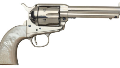 Taylors & Company 555113 1873 Cattleman 45 Colt (LC) Caliber with 5.50" Barrel, 6rd Capacity Cylinder, Overall Nickel-Plated Finish Steel & Mother of Pearl Grip