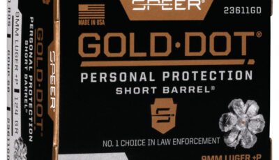Speer 23611GD Gold Dot Personal Protection Short Barrel 9mmLuger+P 124gr Hollow Point 20 Per Box/10 Case