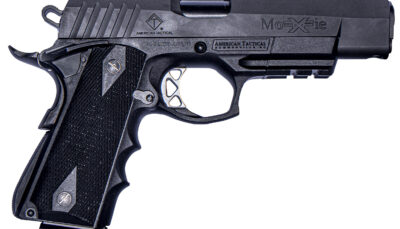 ATI GFXH45M FXH-45 Moxie 45 ACP 8+1 5" Black Match Grade SS Barrel, Black Parkerized Serrated Slide, Black Polymer Frame w/Beavertail & Picatinny Rail, Black Finger Groove Grip