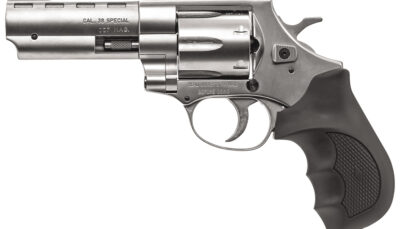 Weihrauch Guns 770128 Windicator Medium Frame 357 Mag 6 Shot, 4" Nickel Steel Barrel, Nickel Cylinder, Nickel Steel Frame, Black Finger Grooved Rubber Grip, Spurred Hammer