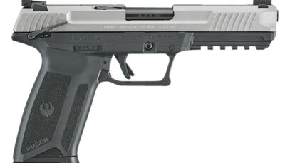 Ruger 16408 Ruger-5.7  Exclusive Finish 5.7x28mm 20+1 4.94" Black Nitride Steel Barrel, Savage Cerakote Serrated Steel Slide, Black Polymer Frame w/Picatinny Rail, Black Polymer Grip, Right Hand