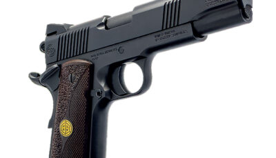 Dickinson LLC DKSN9BB 1911 Adam Full Size Frame 45 ACP 8+1 4.37" Black Button Rifled Barrel, Matte Black Serrated Aluminum Slide, Black Steel Frame, Wood Grips