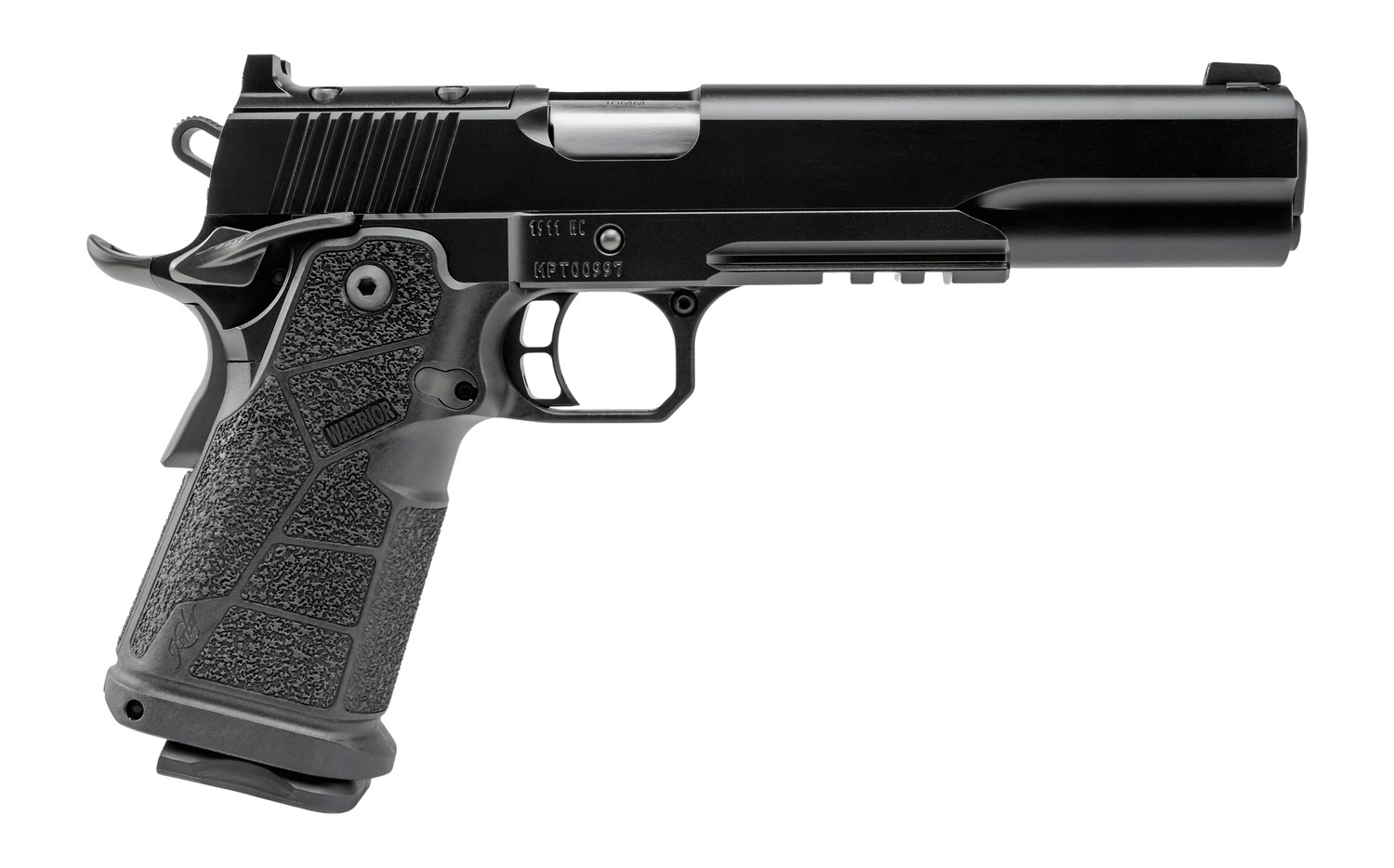 Kimber Mfg, Inc 3600304 DS Warrior 10mm Auto 18+1 6" Matte Stainless Barrel, KimPro Black Optic Cut/Serrated Slide, Black Stainless Steel Frame w/Beavertail & Picatinny Rail, Black Carbon Fiber Grip,