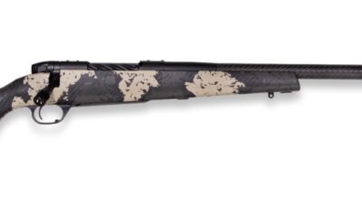 Weatherby MGS01N25RWR4B Mark V Backcountry Guide 25 WBY RPM 3+1 22" +2" Carbon Fiber BSF Threaded Barrel, Graphite Black Cerakote Steel Drilled & Tapped Receiver, Black w/Olive Green & Backpack Accent