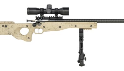 Crickett KSA2143 My First Rifle CPR 22 LR 1rd 16.13" Carbon Fiber Threaded Barrel, Picatinny Rail Receiver, Adj Bipod Forend, Tan w/Black Webbing Thumbhole